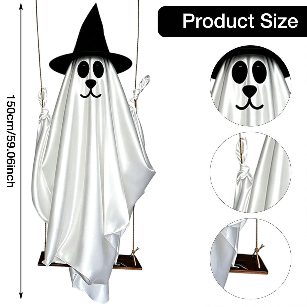 5FT Hanging Ghost Dog Halloween Prop,Swinging Ghost Dog,Animated Outdoor Decor with Motion-Activated Light & Sound for Yard Tree Porch Display