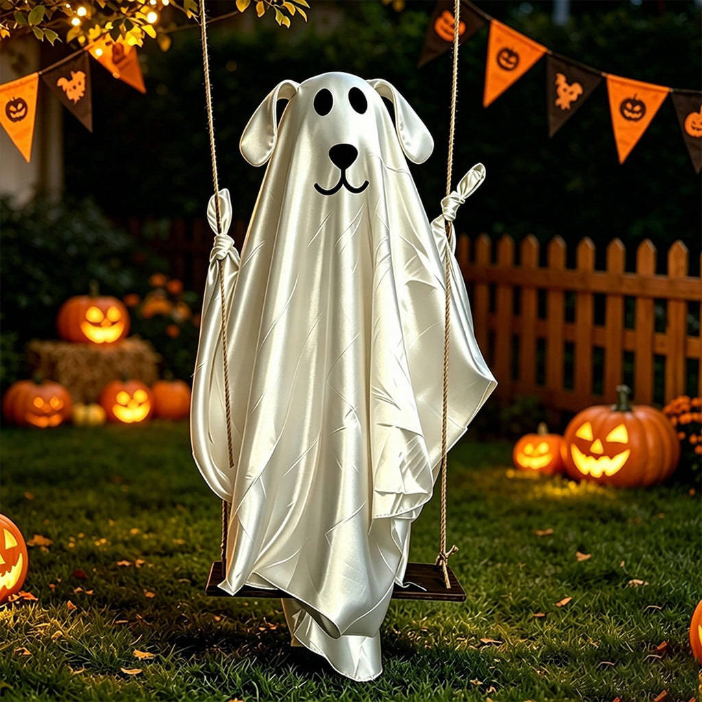 5FT Hanging Ghost Dog Halloween Prop,Swinging Ghost Dog,Animated Outdoor Decor with Motion-Activated Light & Sound for Yard Tree Porch Display