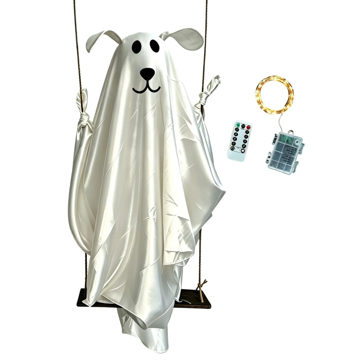 5FT Hanging Ghost Dog Halloween Prop,Swinging Ghost Dog,Animated Outdoor Decor with Motion-Activated Light & Sound for Yard Tree Porch Display