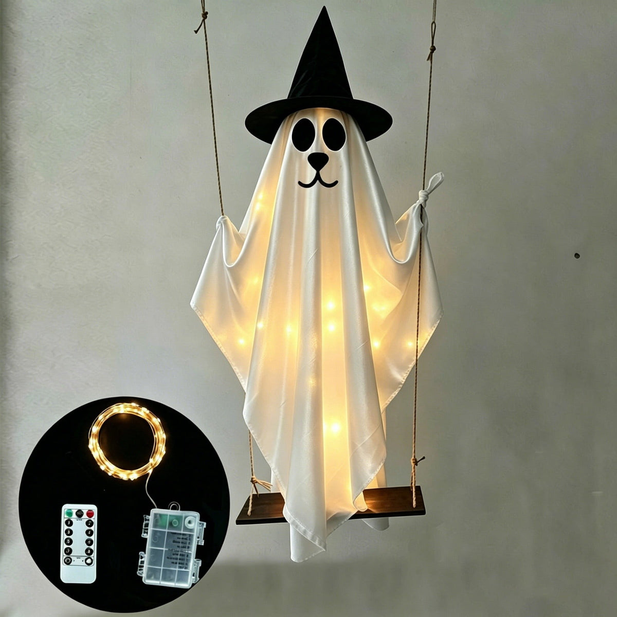 5FT Hanging Ghost Dog Halloween Prop,Swinging Ghost Dog,Animated Outdoor Decor with Motion-Activated Light & Sound for Yard Tree Porch Display