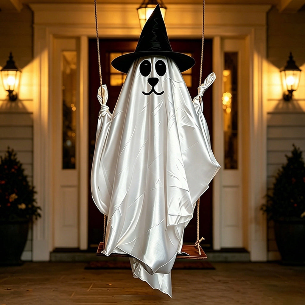 5FT Hanging Ghost Dog Halloween Prop,Swinging Ghost Dog,Animated Outdoor Decor with Motion-Activated Light & Sound for Yard Tree Porch Display