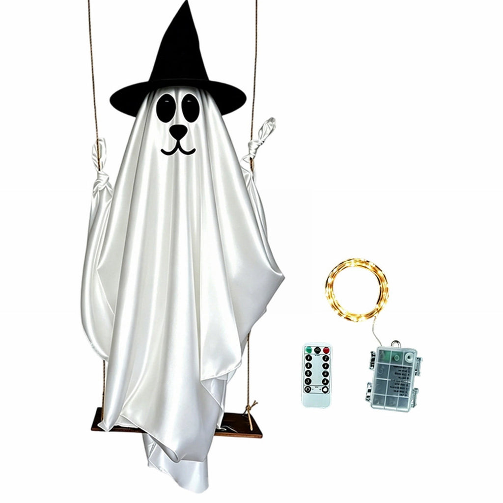 5FT Hanging Ghost Dog Halloween Prop,Swinging Ghost Dog,Animated Outdoor Decor with Motion-Activated Light & Sound for Yard Tree Porch Display
