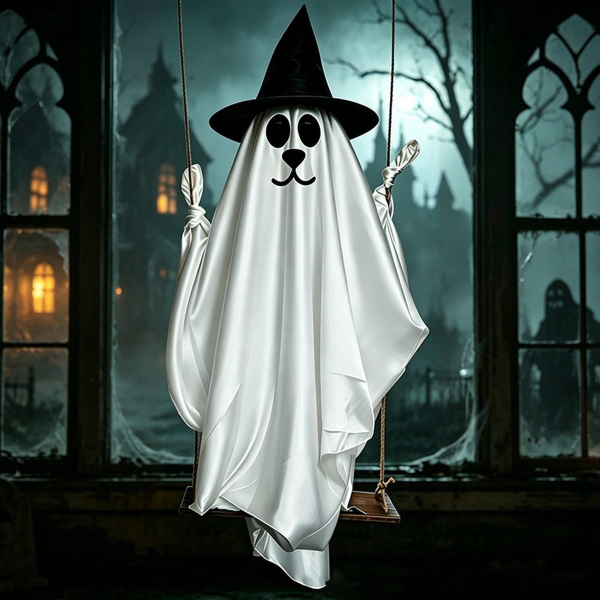 5FT Hanging Ghost Dog Halloween Prop,Swinging Ghost Dog,Animated Outdoor Decor with Motion-Activated Light & Sound for Yard Tree Porch Display