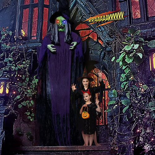 12ft Witch Animated Animatronic Decoration Creepy Halloween Hanging Witch w/ Pre-Recorded Screaming Ktaxon