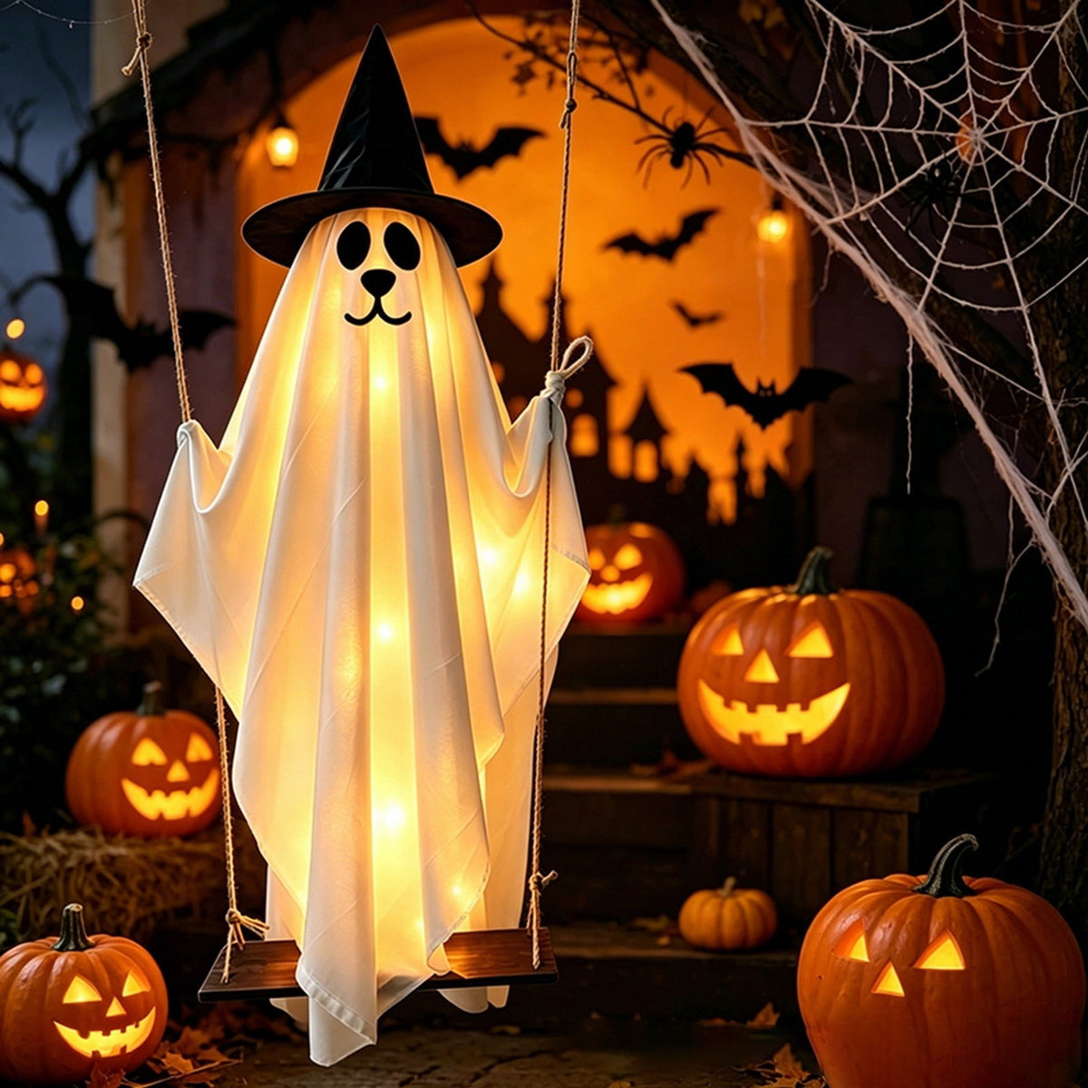 5FT Hanging Ghost Dog Halloween Prop,Swinging Ghost Dog,Animated Outdoor Decor with Motion-Activated Light & Sound for Yard Tree Porch Display