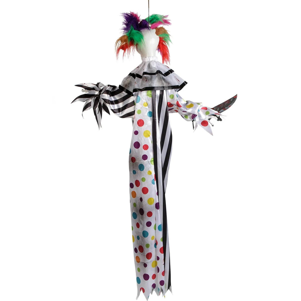 4 Ft. Hanging Clown with Multicolored Hair Animated Prop Halloween Decoration
