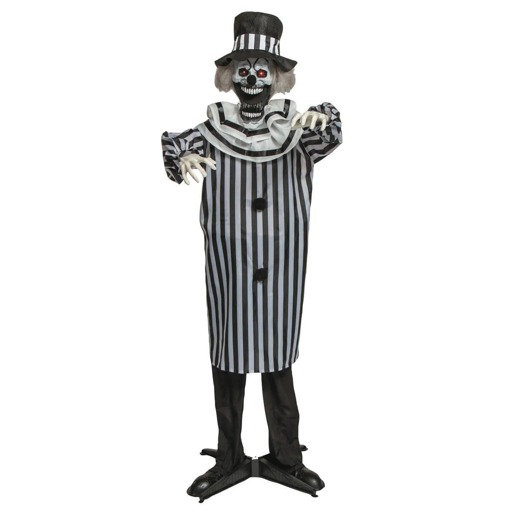 5 Ft. 6 3/4" Animated Standing Black & White Pop-Up Jaw Clown Halloween Decoration