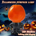 Animated Halloween Pumpkin Decor with Built-in Projector and Speaker, Singing Talking Light Up Figurine for Indoor Home Tabletop and Party Decorations, Spooky Props