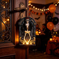 Halloween Animated Skeleton Tombstone Door Hanging Decor, Light Up Moving Skull Ornament with Warm LED, Gothic Front Door Wall Prop for Party Home