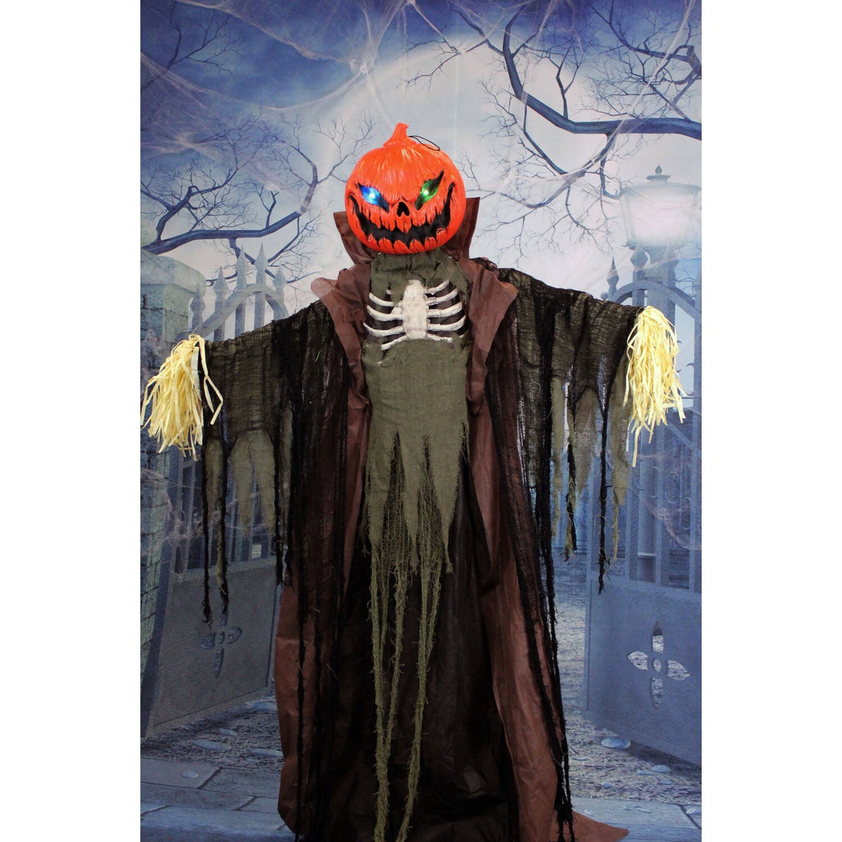 Haunted Hill Farm 6.6 ft Life-Size Animatronic Scarecrow Battery-Operated, Multicolor