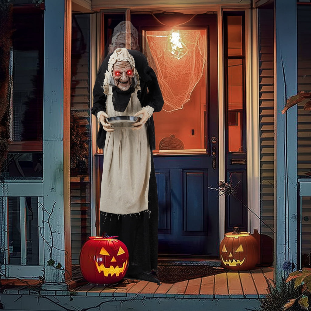 Ktaxon 5ft Waitress Animated Halloween Decoration Creepy Halloween Animatronics Waitress w/ Pre-Recorded Screaming