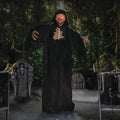 5 Ft. 10 3/4" Animated Standing Skeleton Reaper with Black Cloak Halloween Decoration