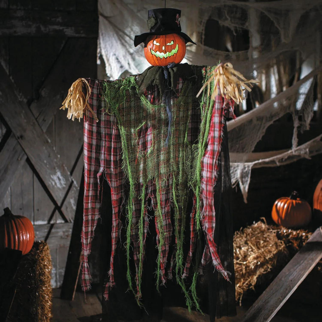 ATC Halloween Animated Hanging Pumpkin Man Decoration with Red Checkered Shirt