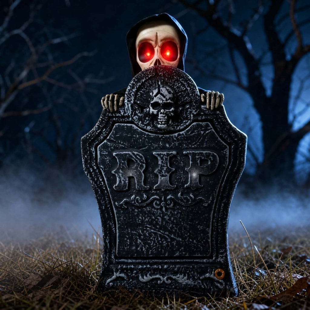 Orangide Halloween Decorations Animated Tombstone Decor With Light Gravestone With Activated Skeleton And Pumpkin For Yard Porch Outdoor Halloween Party