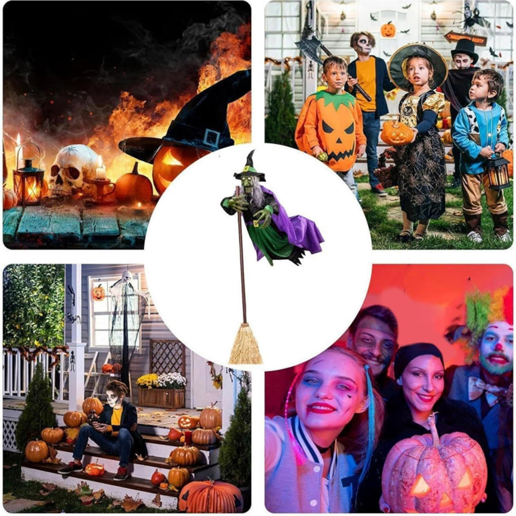 6 FT Motion Activated Flying Hover Witch with Eerie Sounds, Animated Outdoor Halloween Decoration for Yard and Garden