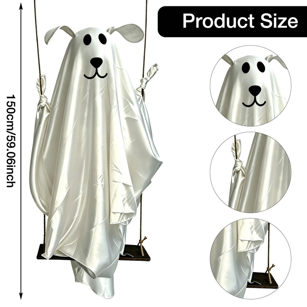 5FT Hanging Ghost Dog Halloween Prop,Swinging Ghost Dog,Animated Outdoor Decor with Motion-Activated Light & Sound for Yard Tree Porch Display