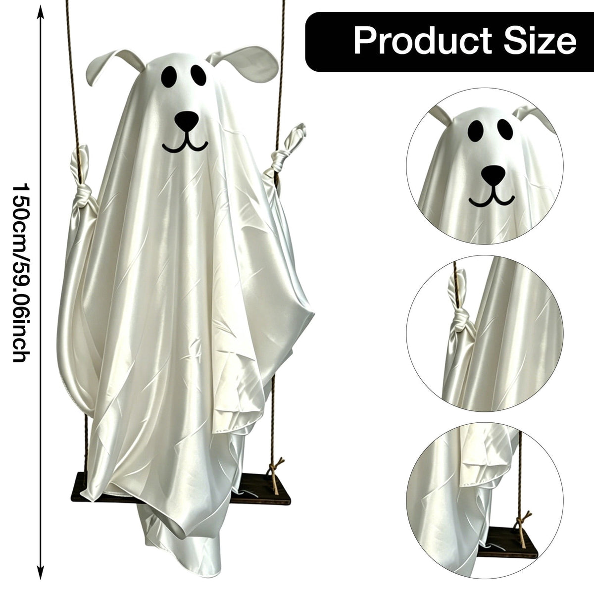 5FT Hanging Ghost Dog Halloween Prop,Swinging Ghost Dog,Animated Outdoor Decor with Motion-Activated Light & Sound for Yard Tree Porch Display