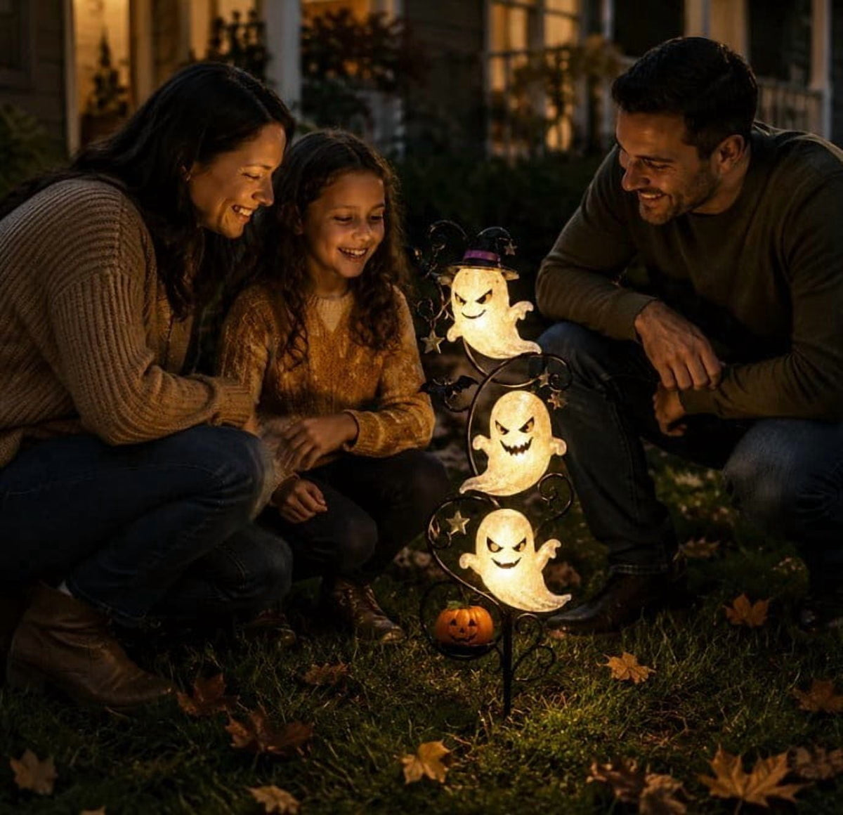 Solar Halloween Metal Moon Black Cat Garden Stake with LED Pumpkin Lantern, Light Up Star Bat Yard Decor Stake, Spooky Outdoor Lawn Pathway Halloween Decoration